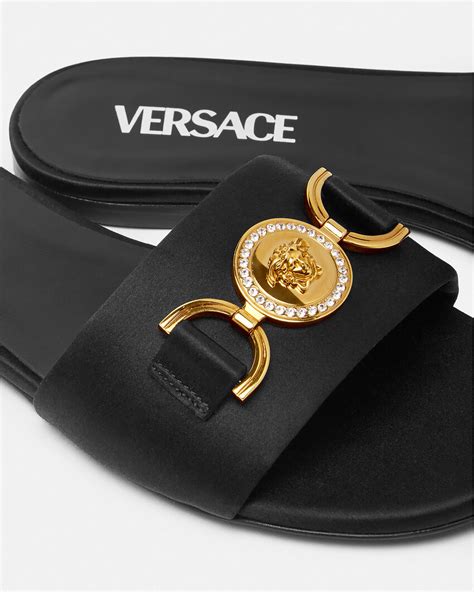 versace gold medusa flats|Versace Medusa '95 Satin Flat Sandals .